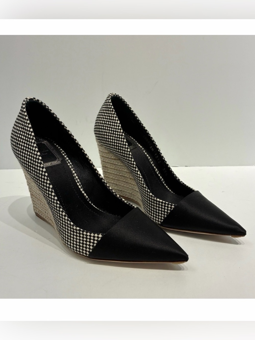 Christian Dior White and Black Checkered Wedges Cap Pointed Toe Eu 35.5 Us 5.5